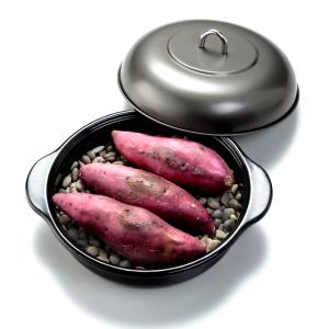 自宅で本格的石焼いもができる！NEWホーロー石焼いも器＋専用日本製天然石付きセット (蒸らす さつまいも とうもろこし じゃがいも 焼きりんご 栗 ふっくら )