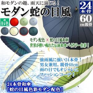 24本骨和傘「蛇の目風色彩モダン配色」  (アンブレラ ゲリラ豪雨 耐風 梅雨 台風 白木 男女兼用 突風 ファッションコーデ 伝統 手開き)