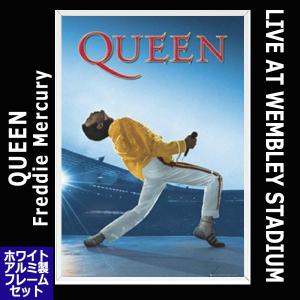 QUEENフレディ・マーキュリー「ウェンブリー」特大ポスター＋ホワイトアルミフレームセット (伝説のライブ WEMBLEY ボヘミアン・ラプソディ)｜premium-pony