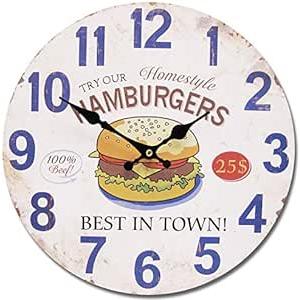アメリカンウォールクロック 時計 34cm (ハンバーガー A111) 壁掛け時計 ダイナー ...