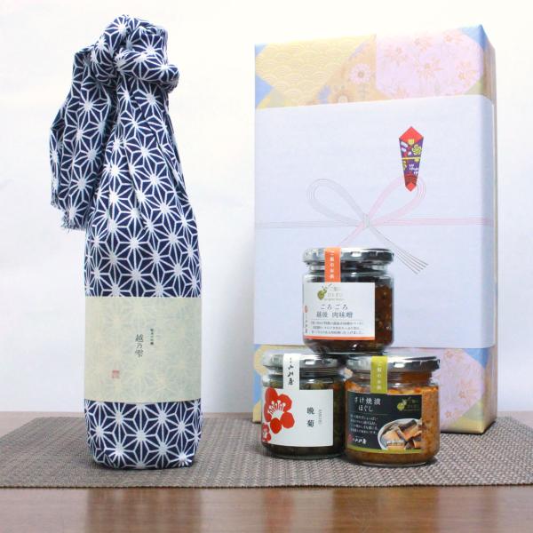 お歳暮 ご飯のお供 瓶詰め (越後肉味噌・さけ焼漬ほぐし・晩菊) 新潟 日本酒・惣菜セット 純米大吟...