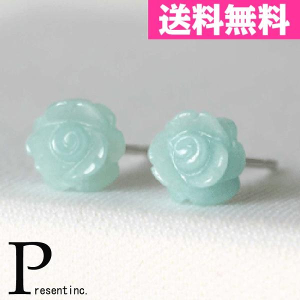 薔薇ピアス　ブルークオーツァイト　K14　ホワイトゴールド　薔薇　バラ　ピアス