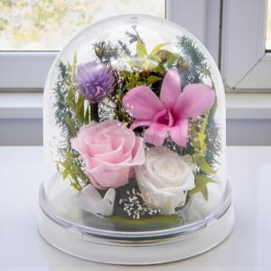 仏花 お供え花 お悔やみの花 プリザーブドフラワー ドーム型ケース 小さい仏壇用 Offering Dome(ピンク) 枯れない仏壇花