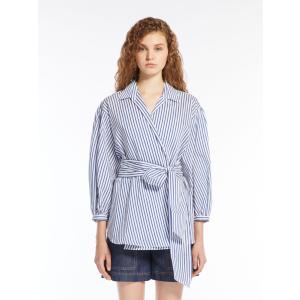 【セール40%OFF】 MAX MARA　WEEKEND レディース コットン&シルクキャンバス オーバーラップ シャツ 七分袖シャツ `ブルー‘ CECI-SHIRT