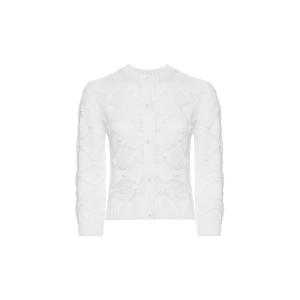 【限定50%OFF】 MAX MARA STUDIO レディース コットン アーガイル風透かし編み 七分袖カーディガン `ホワイト`GUFO-CARDIGAN