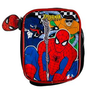 スパイダーマン ミニスクエア ショルダーバッグ ( 後ろにヴィランズ ) 16226 ポシェット 縦型 かっこいい 男の子 MARVELCOMICS ヴェノム ヒーロー 黒 SPNG3040｜pretzel