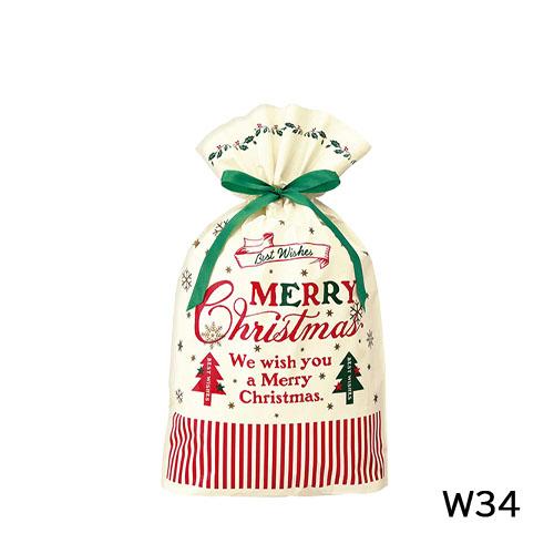 クリスマスラッピング 袋 リボン付きギフトバッグ ( クラシカルクリスマス / 幅34 ) etc0...