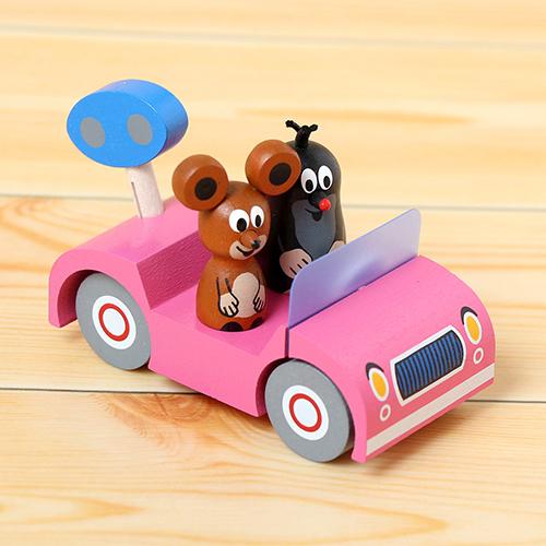 クルテク フィギュア付き木製ミニカー (ピンク) pud139 ネズミ ねずみ もぐらのクルテク 置...