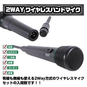 ワイヤレスハンドマイク 2WAY 電池式 司会 カラオケ 二次会 会議 プレゼン 講演 レシーバー 緑ライン｜プライスバリュー