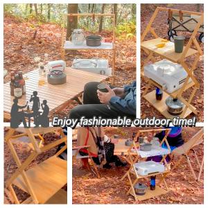 3段ラック キャンプ 竹製 ウッドラック 折り...の詳細画像5