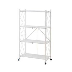 スチールラック 4段 スチール メタルラック スチールシェルフ ワイヤーラック メタルシェルフ ホワイト 白 折り畳み 折りたたみ 食器棚