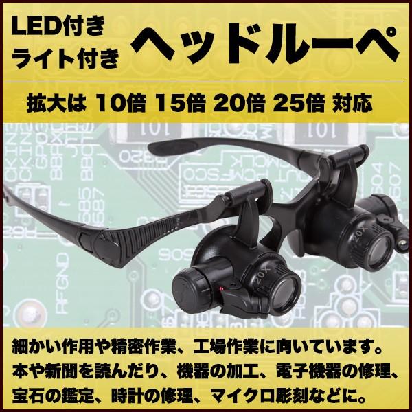 ヘッドルーペ LED ルーペ メガネ 拡大鏡 10倍 15倍 20倍 25倍 軽量 LEDライト付き...