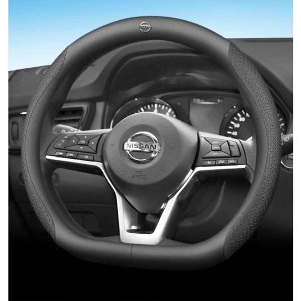 日産 NISSAN ブラックレザー/ブラック花柄 ハンドルカバー ファッショナ ステアリングカバー ...