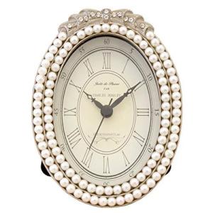 秋月貿易 アンティーク調 パール/ラインストーン 時計  W10×D4×H14cm AK-C-3A