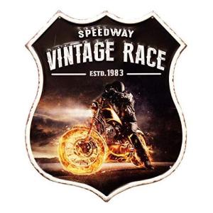 秋月貿易 アンティークエンボスプレート ROUTE66 SPEEDWAY VINTAGE RACE W33×H39cm MP19007