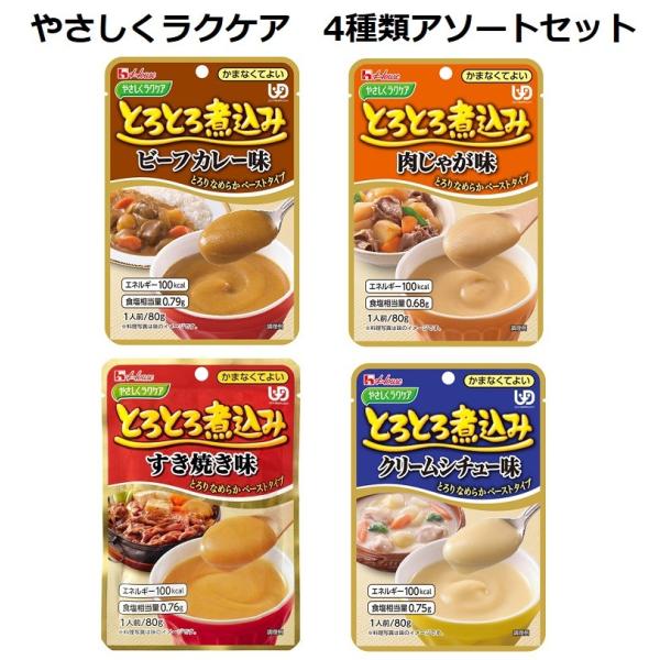 介護食 ハウス食品 やさしくラクケア とろとろ煮込みのレトルト惣菜シリーズ 4種類 各1個セット ア...