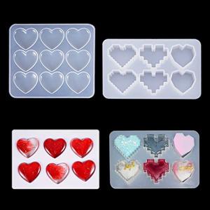 FineInno ハート形 ピクセル 宝石 4種類 ハンドメイド シリコンモールド UVレジン型 DIY 手作り 2セット