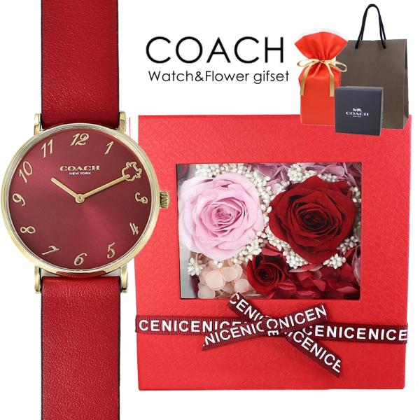 還暦祝い プレゼント 赤 コーチ 腕時計 レディース プリザーブドフラワー 女性 母親 父の日 誕生...