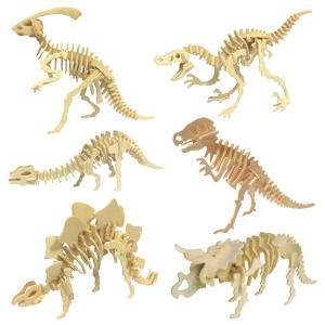 立体 恐竜 木製 パズル 3D 立体パズル セット 無色 工作 キット DIY 作る おもちゃ 知育玩具 玩具 ダイナソー 無色恐竜 6種セット｜princemotoyamastore
