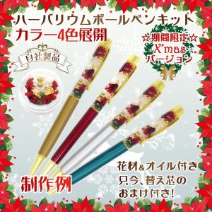 ハーバリウムボールペン 手作り ペン キット 花材 オイル 予備の替え芯付き 期間限定 X`masバージョン