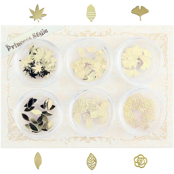 薄型アートパーツ ゴールド ネイル レジン用 葉っぱ 植物モチーフ 6種類150枚セット (ケース入...