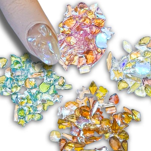 バラエティーパック いろいろな形のクリアオーロラカラーのストーン うるうるネイル うるうる オーロラ...