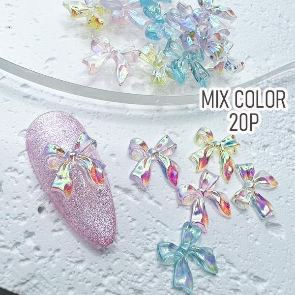クリアオーロラカラー ワンホンリボンパーツ 20個 りぼん プラパーツ ネイルパーツ パーツ クリア...