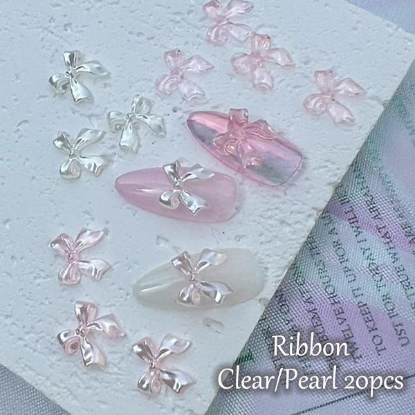 ワンホンリボンパーツ 20個 りぼん プラパーツ ネイルパーツ パーツ ネイル クリアクリアピンクパ...