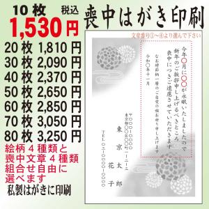 喪中はがき印刷　格安　10枚〜　絵柄4種類と文章4種類を組み合わせ自由に選べます｜print-am