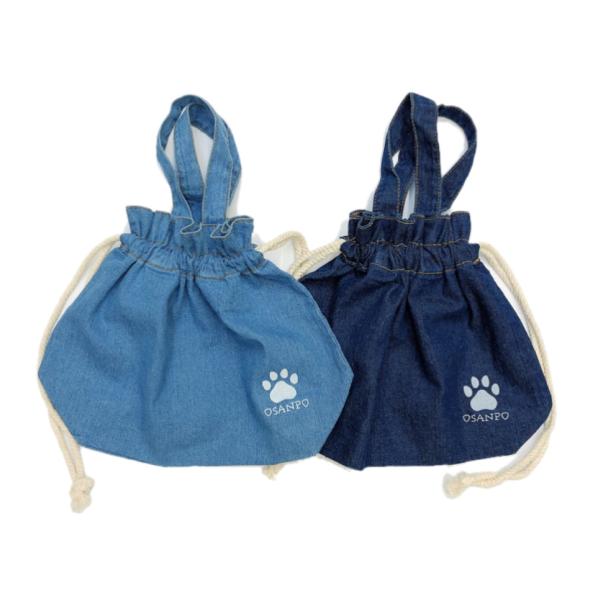 お散歩バッグ 犬 わんちゃん 反射 デニム 巾着 夜間交通安全 薄手生地