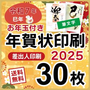 お年玉付き 年賀状 印刷 2025年 30枚 巳年 年賀状じまいデザインあり