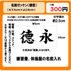 名前　ゼッケン（横型）　W8ｃm×H4ｃm　ぜっけん