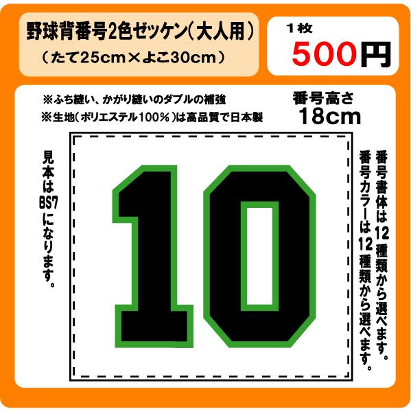 野球　背番号　H18cm　2色　ゼッケン　（大人用）　昇華プリント　W30ｃm×H25ｃm　ぜっけん