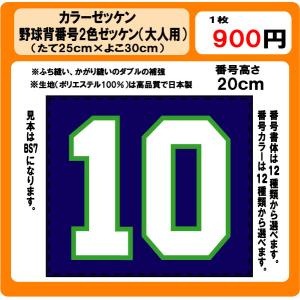 カラーゼッケン野球　２色背番号　ゼッケン　（大人用）　昇華プリント　W30ｃm×H25ｃm　ぜっけん｜print-rin