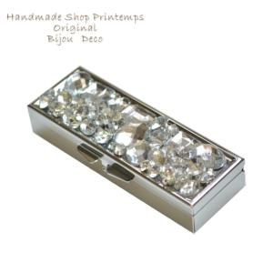 ビジューストーンデコ ロング型 ケース  サプリメントケース