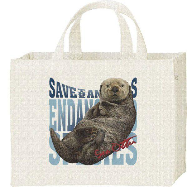 ラッコ（絶滅危惧動物）らっこ/キャンバスバッグ・スクエア　カレッジバッグ