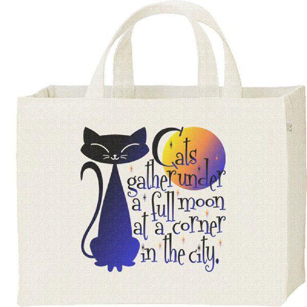 満月と猫（黒ネコ）/キャンバスバッグ・スクエア　カレッジバッグ