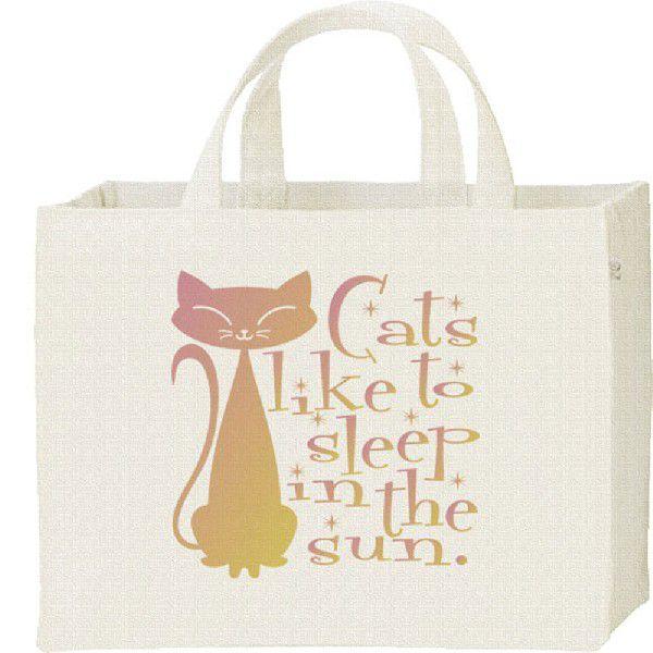 ピンク キャット（猫）/キャンバスバッグ・スクエア　カレッジバッグ