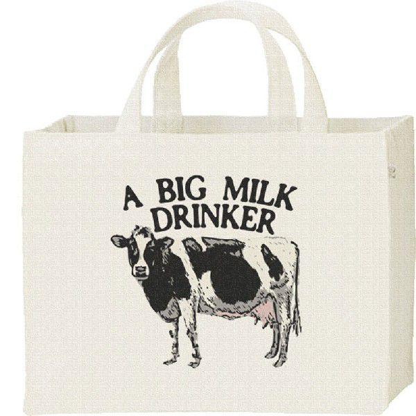 牛（ホルスタイン）ミルク大好き/キャンバスバッグ・スクエア　カレッジバッグ