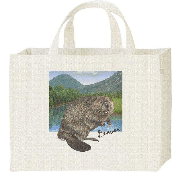 ビーバー ＋背景（びーばー）/キャンバスバッグ・スクエア　カレッジバッグ