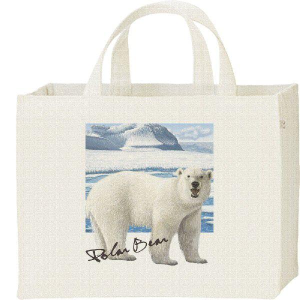 ホッキョクグマ ＋背景（白クマ）/キャンバスバッグ・スクエア　カレッジバッグ