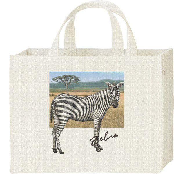 シマウマ ＋背景（しまうま）/キャンバスバッグ・スクエア　カレッジバッグ