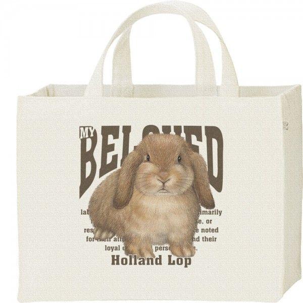 ホーランド ロップ イヤー（兎）ウサギ（ペット シリーズ）/キャンバスバッグ・スクエア　カレッジバッ...