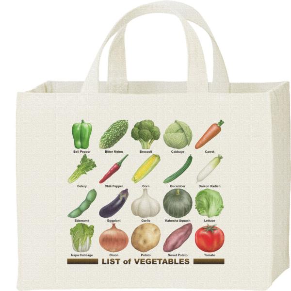 野菜のリスト/キャンバスバッグ・スクエア　カレッジバッグ
