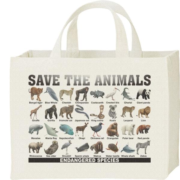 絶滅危惧動物のリスト/キャンバスバッグ・スクエア　カレッジバッグ
