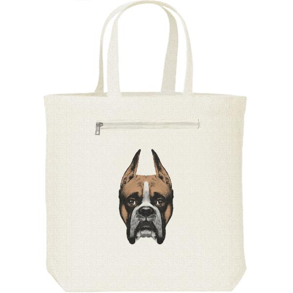 ボクサー（犬）の顔/キャンバス トート バッグ・ファスナー ポケット付