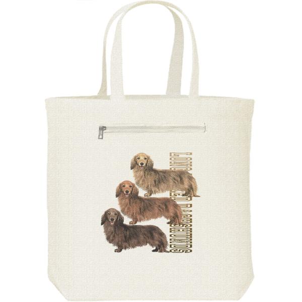 ミニチュア ダックスフンド（三色ダックス）犬/キャンバス トート バッグ・ファスナー ポケット付