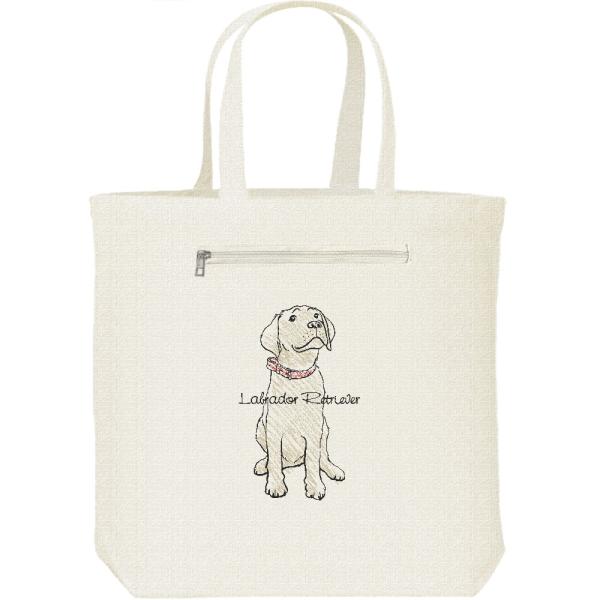 ラブラドール レトリバー（クレヨンタッチ）犬/キャンバス トート バッグ・ファスナー ポケット付