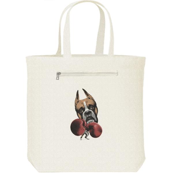 リアルディール・ボクサー（拳闘 犬）/キャンバス トート バッグ・ファスナー ポケット付
