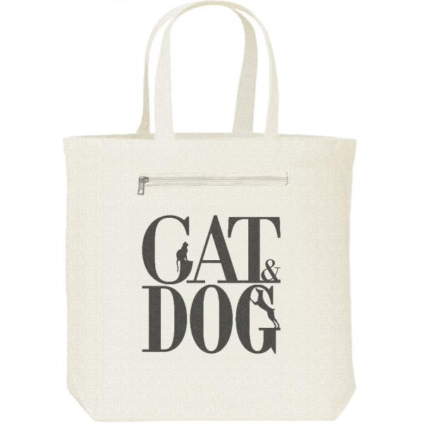 キャット＆ドッグ（犬猿の仲）/キャンバス トート バッグ・ファスナー ポケット付